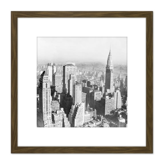 New York City Manhattan View Vintage Photo 8X8 Inch Square Wooden Framed Wall Art Print Picture with Mount