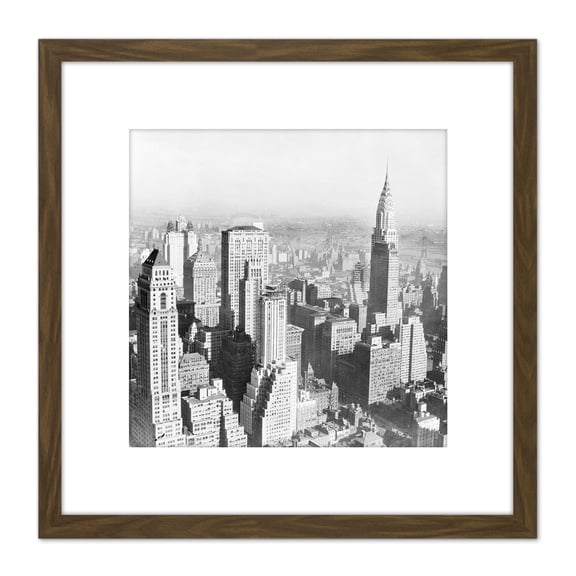 New York City Manhattan View Vintage Photo 8X8 Inch Square Wooden Framed Wall Art Print Picture with Mount