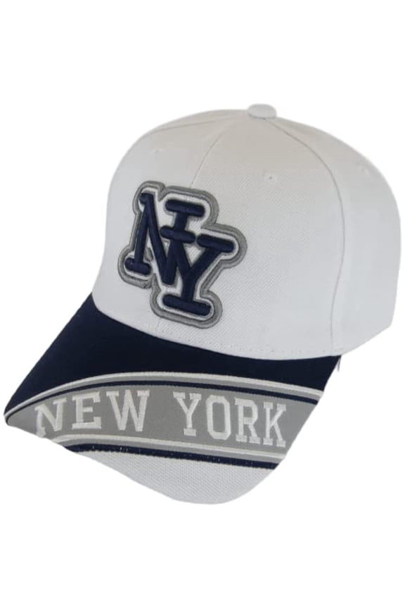 New York City Men's Banner on Bill Adjustable Baseball Cap (White/Navy)