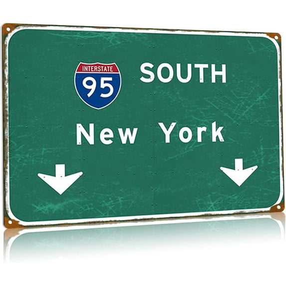 New York City Metal Tin Signs Nyc East Interstate 80 Metal Poster Highway Direction Signage Vintage Street Airport Farmhouse Wall Decor 8x12 Inches