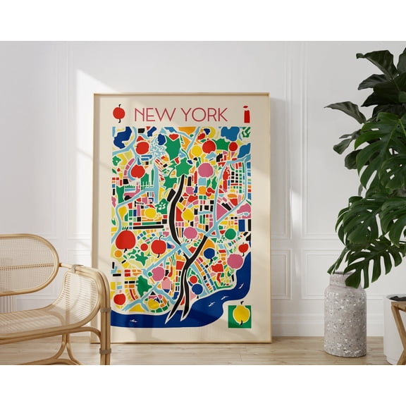 New York City Mid Century Map Poster, Unframed Canvas 8x10in