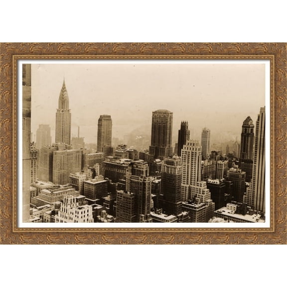 New York City Midtown - 1935 40x28 Large Gold Ornate Wood Framed Canvas Art