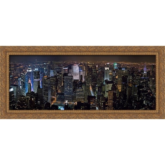 New York City Midtown Skyline 40x16 Large Gold Ornate Wood Framed Canvas Art