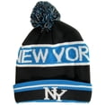 thumbnail image 1 of New York City NY Men's 2-Tone Winter Knit Pom Beanie Hats (Dark Gray/Teal), 1 of 1