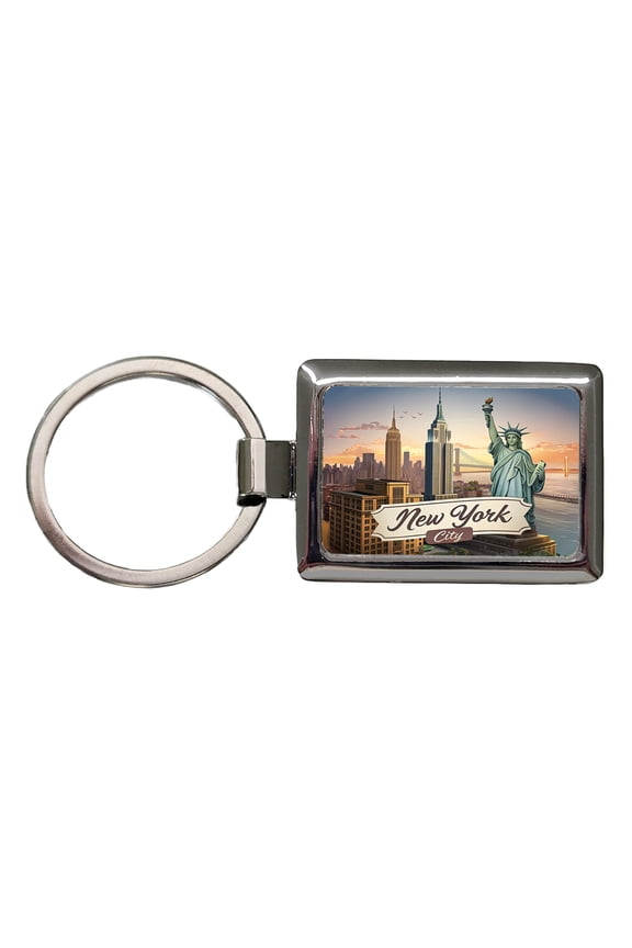 New York City NY Travel City State Stamp Metal Rectangle Keychain