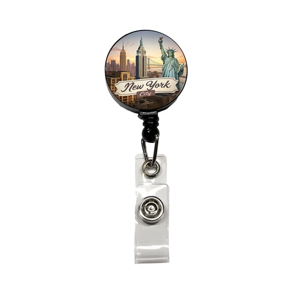 New York City NY Travel City State Stamp Retractable Reel ID Badge Key Card Name Tag Holder with Clip
