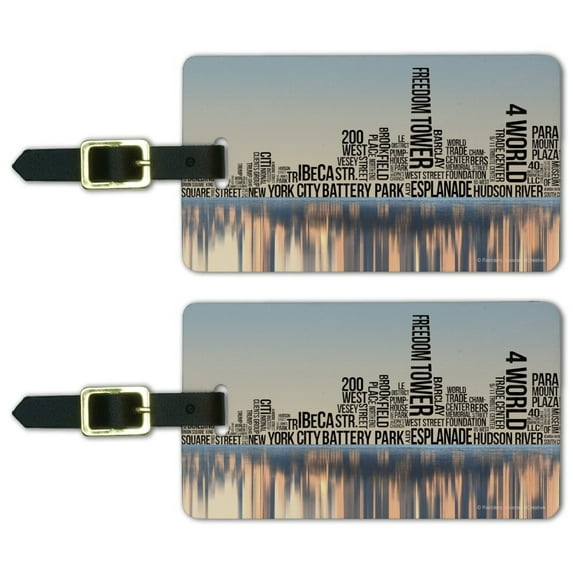 New York City NY Word Skyline Luggage ID Tags Suitcase Carry-On Cards - Set of 2