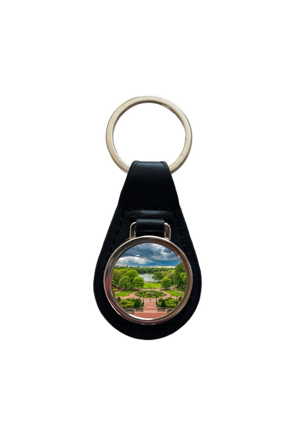 New York City NYC Central Park Metal Black Leather Keychain