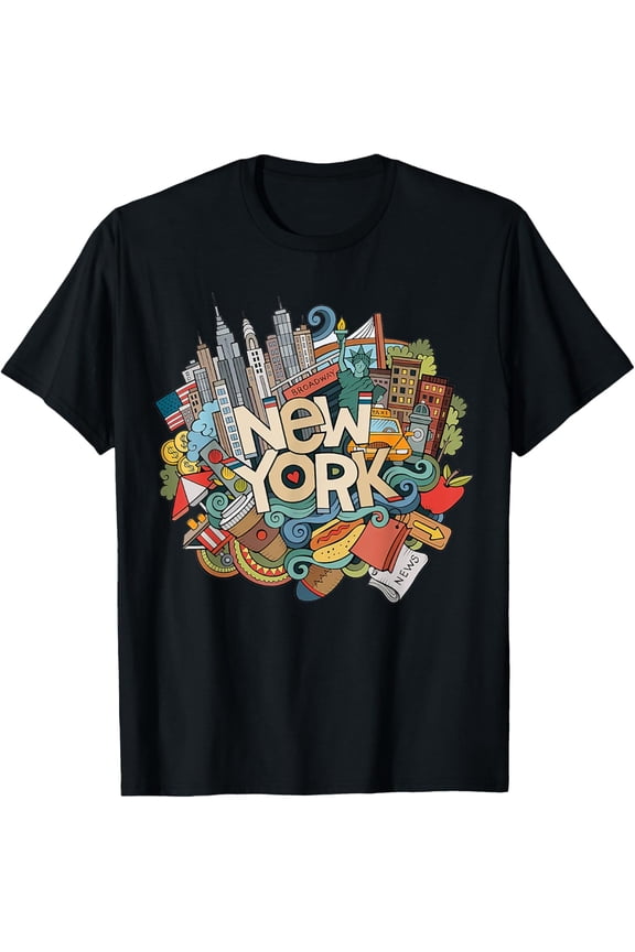 New York City NYC Iconic Skyline Big Apple Gift Souvenir T-ShirtMen and women, Black T-shirt, size: Extra large