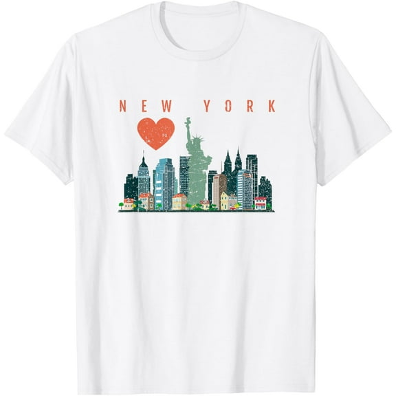 New York City NYC Skyline Heart Distressed Style T-shirt T-Shirt