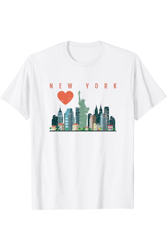 New York City NYC Skyline Heart Distressed Style T-shirt T-Shirt