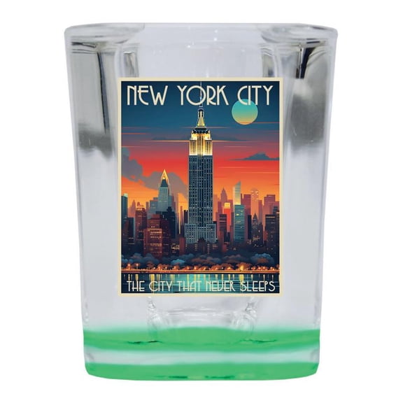 New York City, New York Design B Souvenir 2 oz Square Shot Glass Green