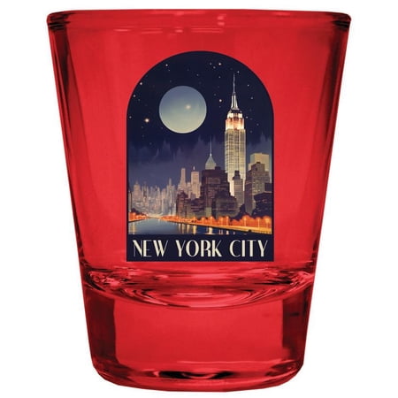 New York City, New York Design C Souvenir Full Color 2 oz Round Shot Glass Red