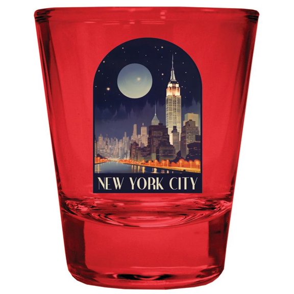New York City, New York Design C Souvenir Full Color 2 oz Round Shot Glass Red