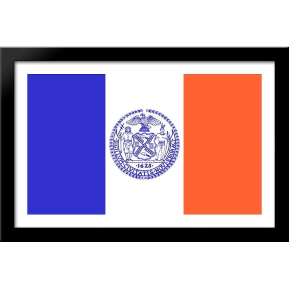 New York City, New York Flag Art 40x26 Large Black Wood Framed Print Art