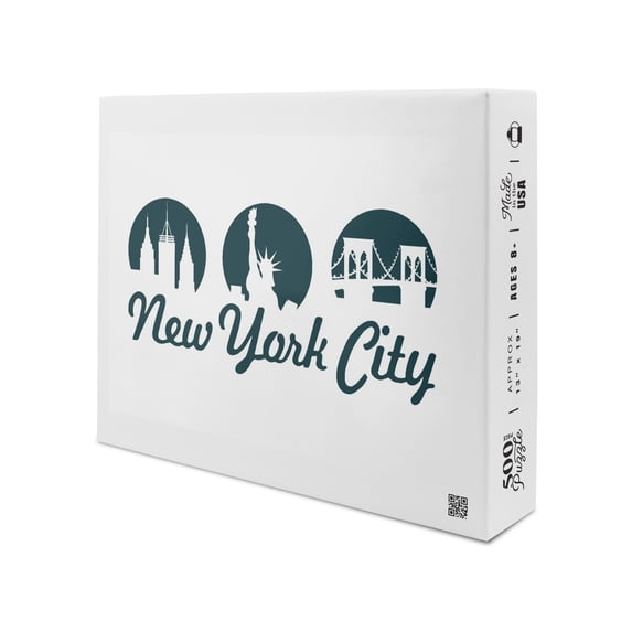 New York City, New York, Retro Skyline, Tryptic (19x27 inches, Premium 500 Piece Jigsaw Puzzle for Adults and Family, Made in USA)
