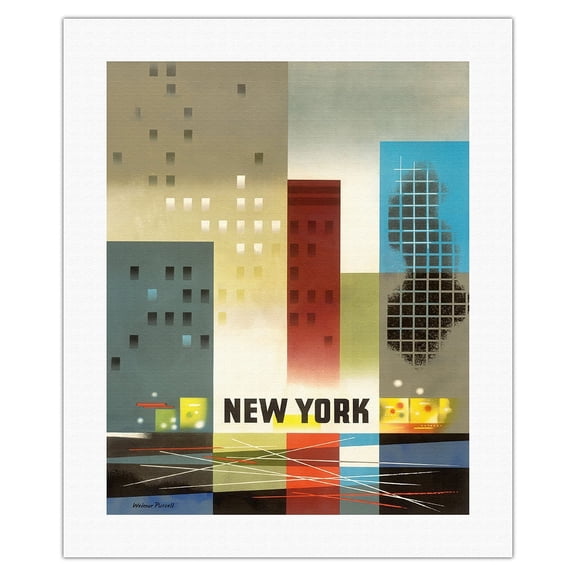 New York City - New York - Vintage Airline Travel Poster by Weimer Pursell c.1950 - Fine Art Rolled Canvas Print 16in x 20in