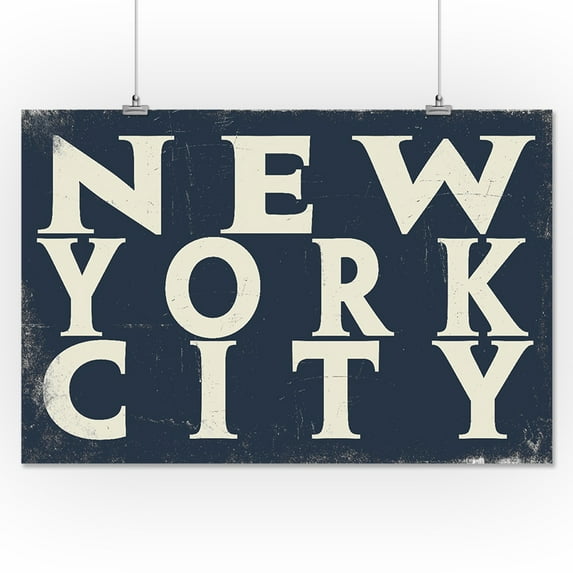 New York City, New York - White on Blue - Lantern Press Artwork (16x24 Giclee Gallery Print, Wall Decor Travel Poster)