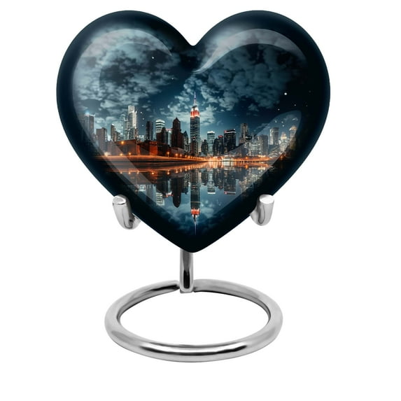New York City Night Ashes Keepsake - Cremation Urns For Human Women - Keepsake Urns For Ashes Small Heart - Burial Urns For Remains - Heart Shaped Urn Ashes - Urns For Ashes Adult Female Mother 3 Inch