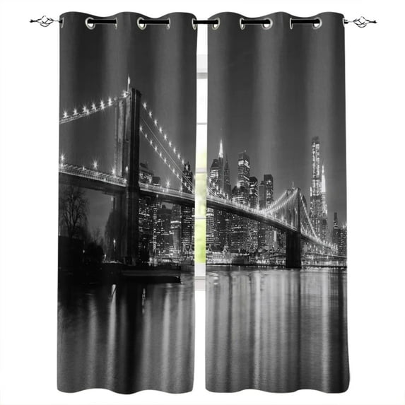 New York City Night Room Curtains Large Window Window Curtains Dark Living Room Decor Bedroom Fabric Decor Cur