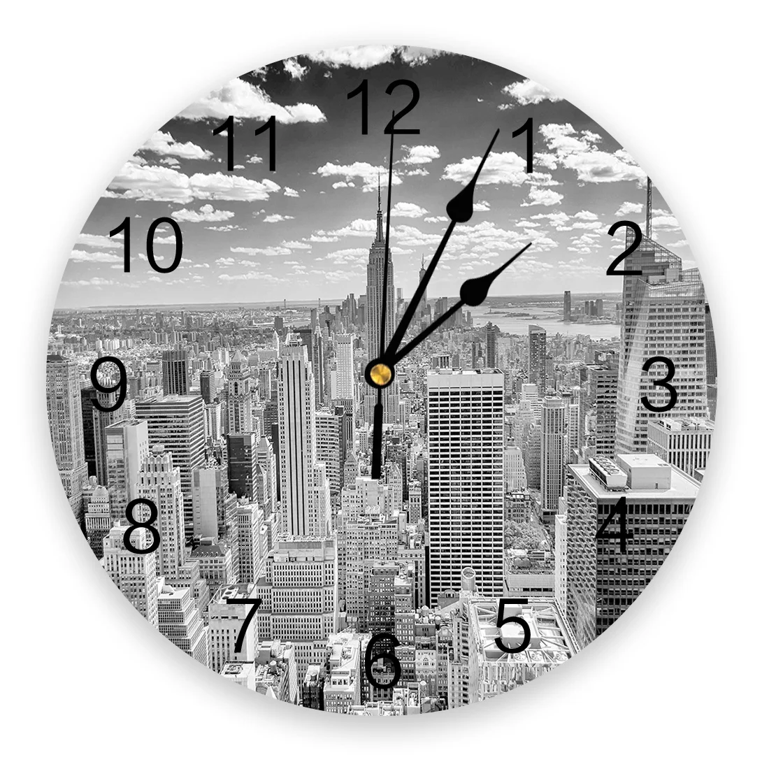 New York City Night Round Wall Clock for Home Decor Living Room No