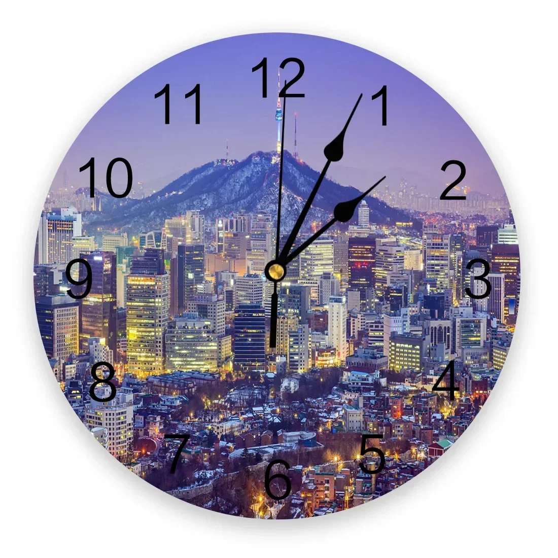 New York City Night Round Wall Clock for Home r Living Room No Ticking ...