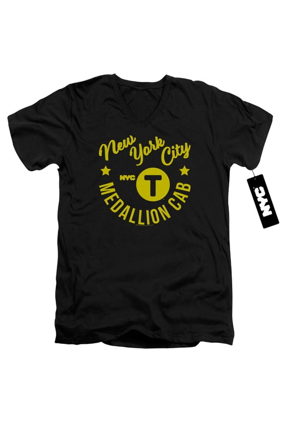 New York City Nyc Hipster Taxi Tee Adult V-Neck T-Shirt 30/1 T-Shirt Black
