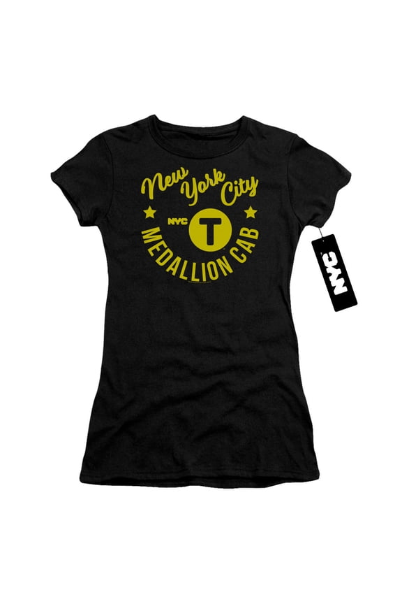 New York City Nyc Hipster Taxi Tee Junior Women's T-Shirt Sheer Black