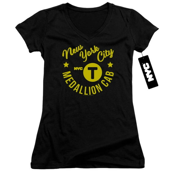 New York City Nyc Hipster Taxi Tee Junior Women's V-Neck T-Shirt Black