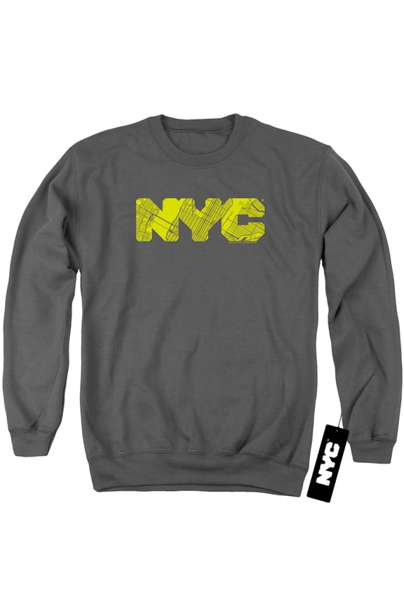New York City Nyc Map Fill Adult Crewneck Sweatshirt Charcoal