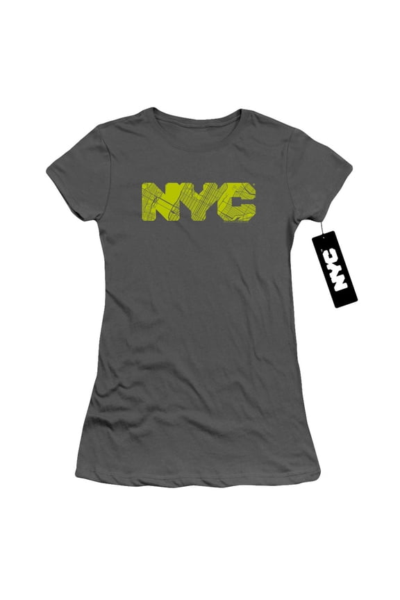 New York City Nyc Map Fill Junior Women's T-Shirt Sheer Charcoal