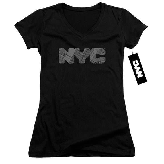 New York City Nyc Map Fill Junior Women's V-Neck T-Shirt Black