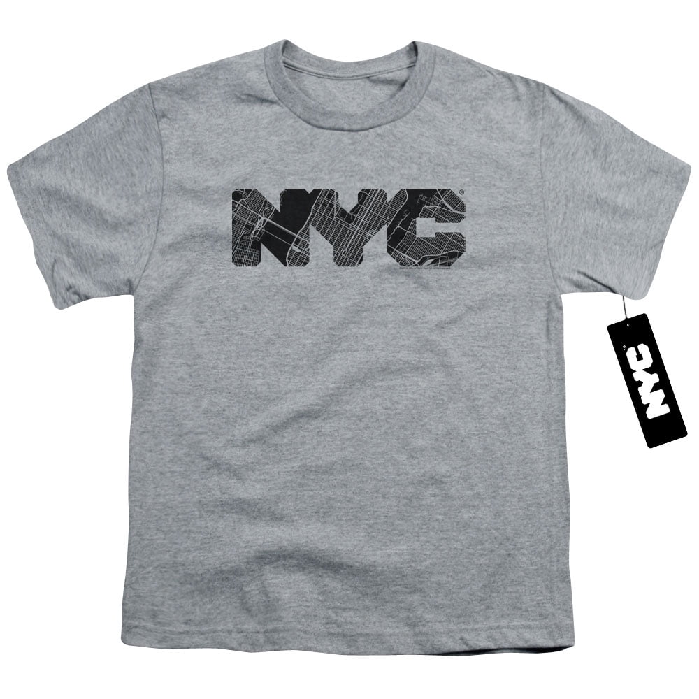 City Athletic Youth Nyc York Heather New Map 18/1 Fill T-Shirt