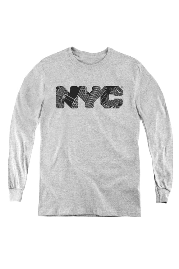 New York City - Nyc Map Fill - Youth Long Sleeve Shirt - Small