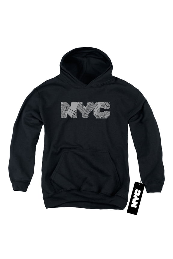 New York City Nyc Map Fill Youth Pullover Hoodie Sweatshirt Black