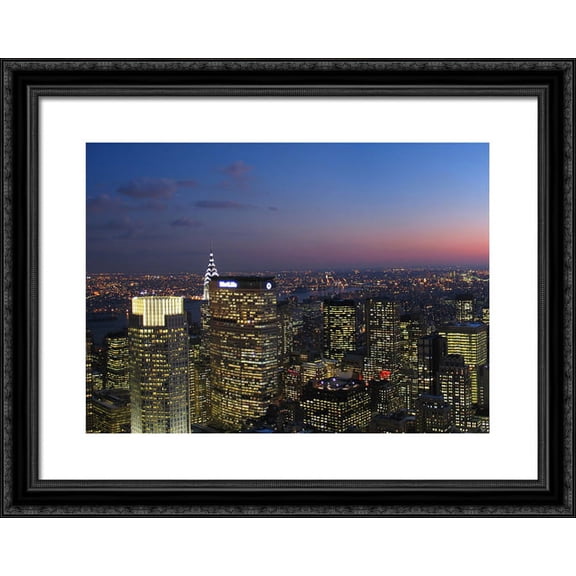 New York City Panoramic Skyline (Left) 36x28 Large Black Ornate Wood Framed Canvas Art