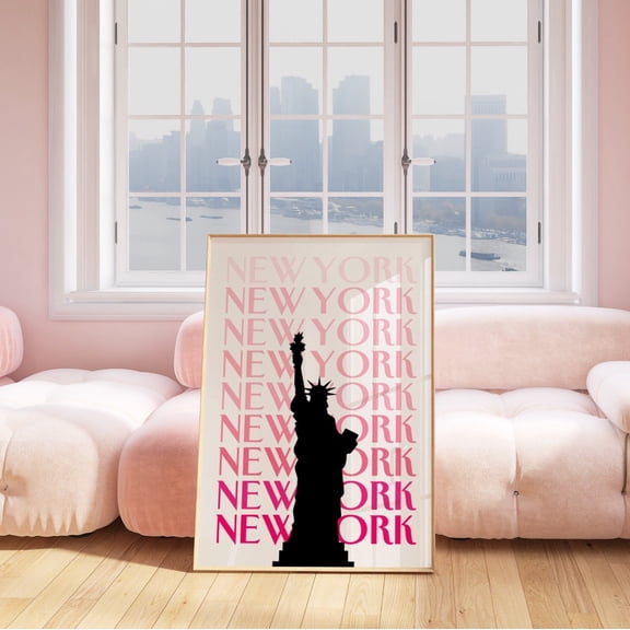 New York City Pink Travel Exhibition Wall Art NYC Preppy Dorm Room USA Decor Poster Unframed Paper Print