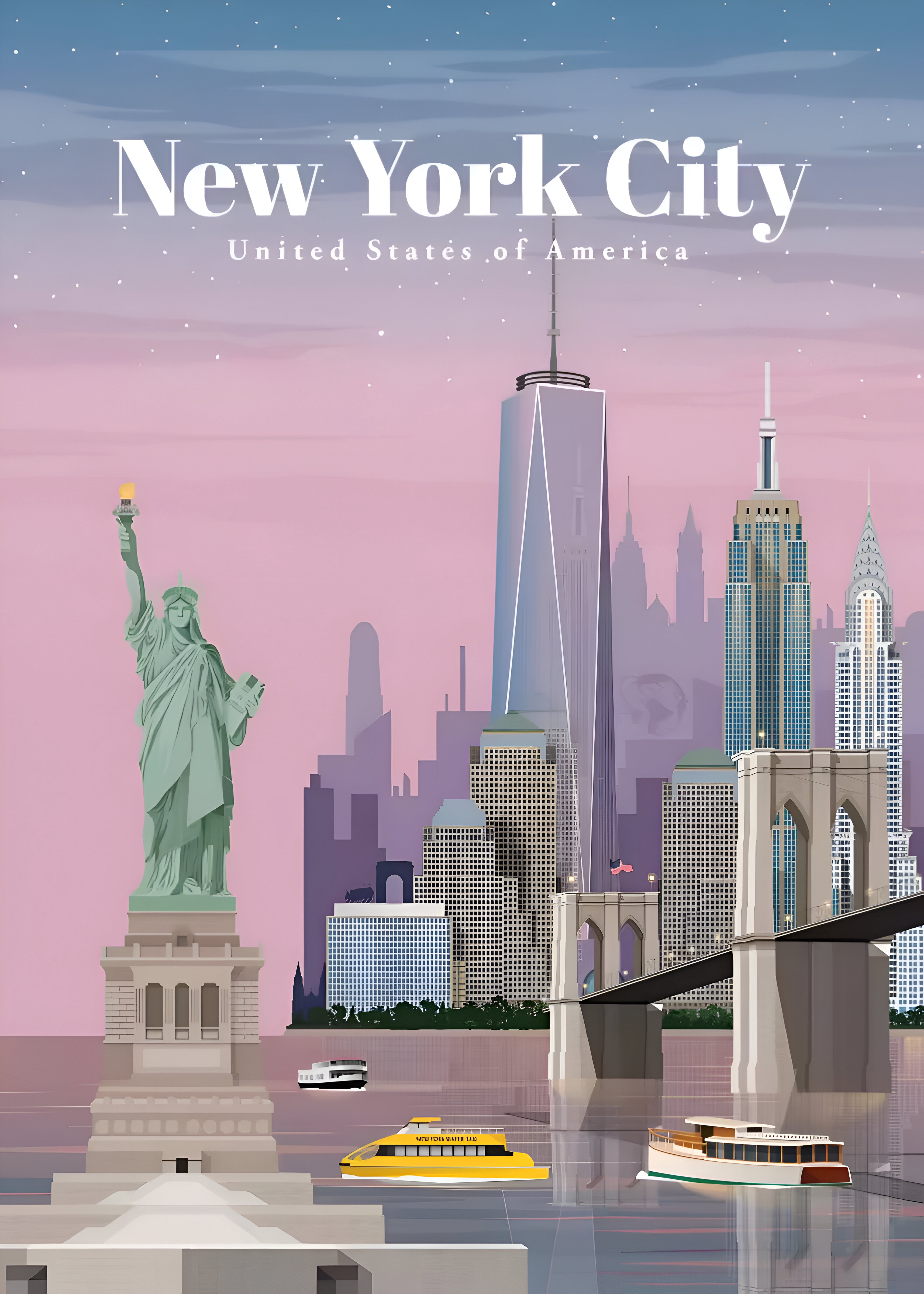 New York City Poster Iconic Skyline Travel Wall Art for Office or ...