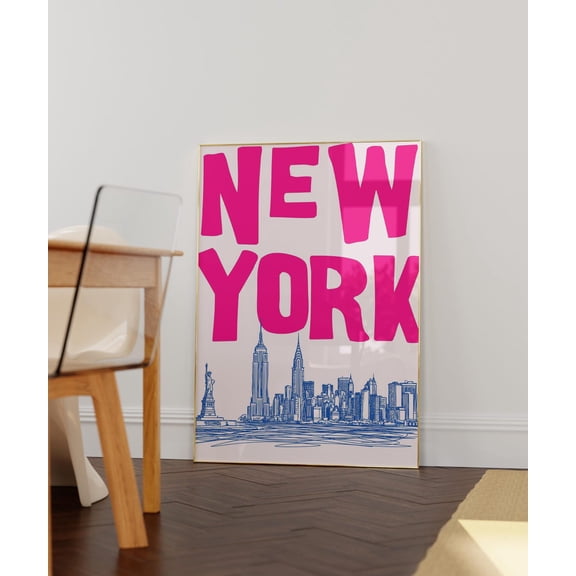 New York City Preppy NYC Wall Art Pink Typography Dorm Room Decoration 39, Unframed Canvas 16x20in