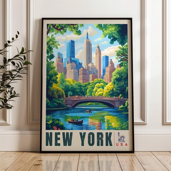 New York City Print, Central Park Skyline Wall Art, Urban Landscape Print, NYC Travel Decor, Unframed Paper Poster 8x10in