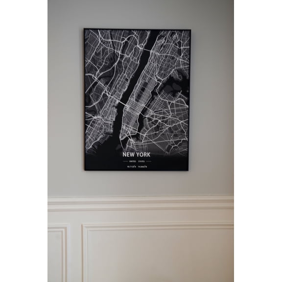 New York City Print Map Wall Art with Frame