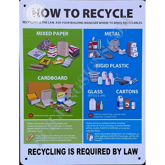 New York City Recycle Sign Metal Aluminum 8"x12" Sign