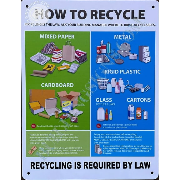 New York City Recycle Sign (White, Rust Free, Aluminium Sign, Size 8.5X11 Inch,W)