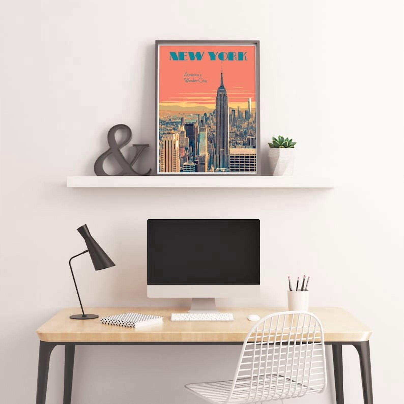 New York City Retro Empire State Building Skyline Art Poster 12x18 ...