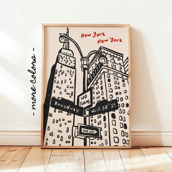 New York City Retro Empire State Vintage Manhattan Broadway Wall Art Decor Design1 Unframed Paper Print