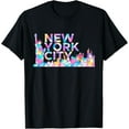 thumbnail image 1 of New York City Retro Manhattan NYC Watercolor Skyline NY City T-ShirtMen and women, Black T-shirt, size: Extra large, 1 of 4