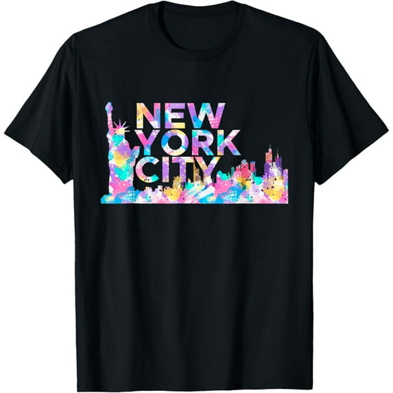 New York City Retro Manhattan NYC Watercolor Skyline NY City T-ShirtMen and women, Black T-shirt, size: Extra large
