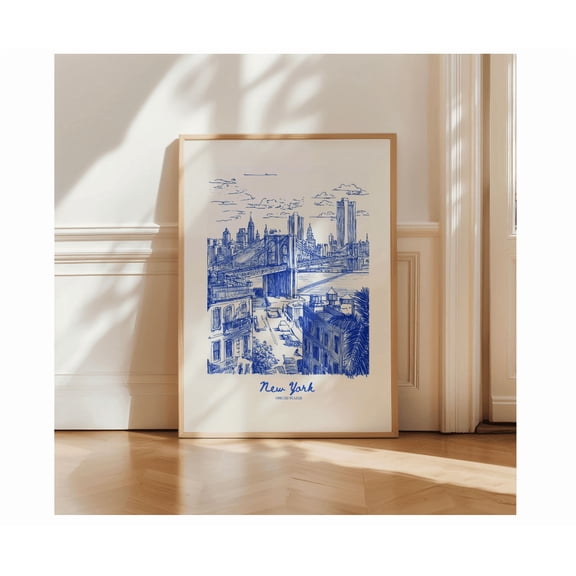 New York City Retro Nyc Navy Blue Travel Poster Home Decor Office Wall Art