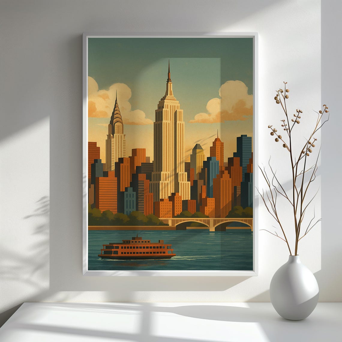 New York City Retro Travel Poster Poster Nyc Skyline Wall Art Vintage ...