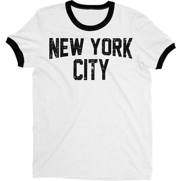 New York City Ringer Tee White/Black, Distressed, 3XL